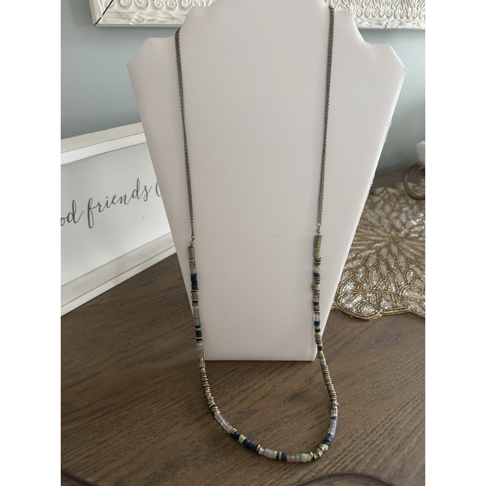 Womens Long Beaded Necklace‎ Bronze Plated Multicolor Beads 34"